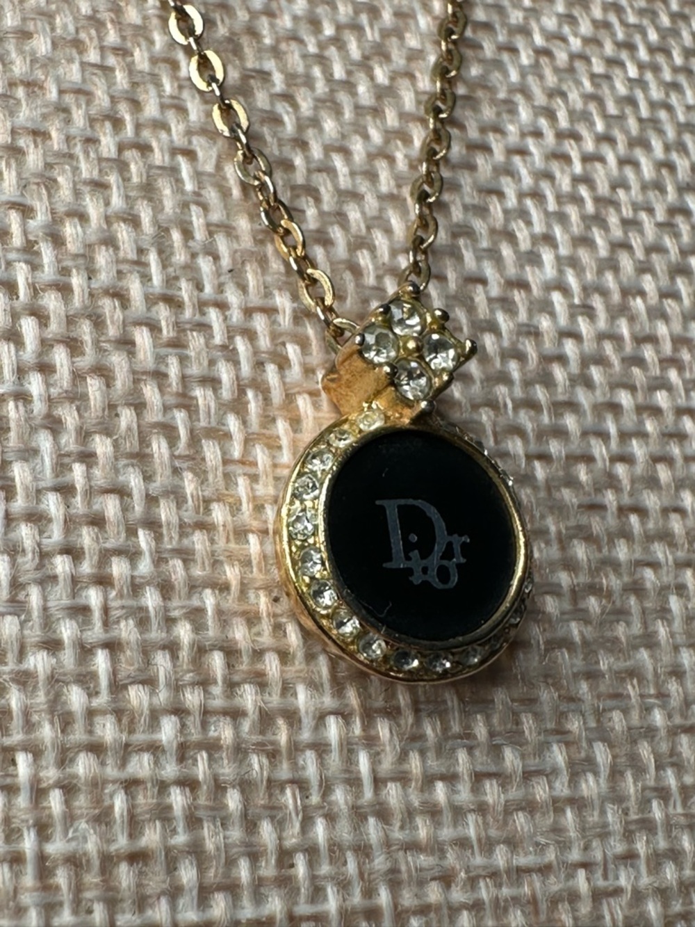 Christian Dior CD Logo Necklace Black Enamel Crystal Halo Gold Plated Vintage - Picture 8 of 11